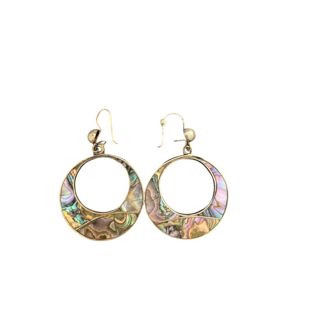 Abalone Inlay Hoop Earrings Silver Made in Mexico